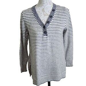 Anthropologie Sweater Tunic Long Sleeve Gray and White Striped Women's XS
